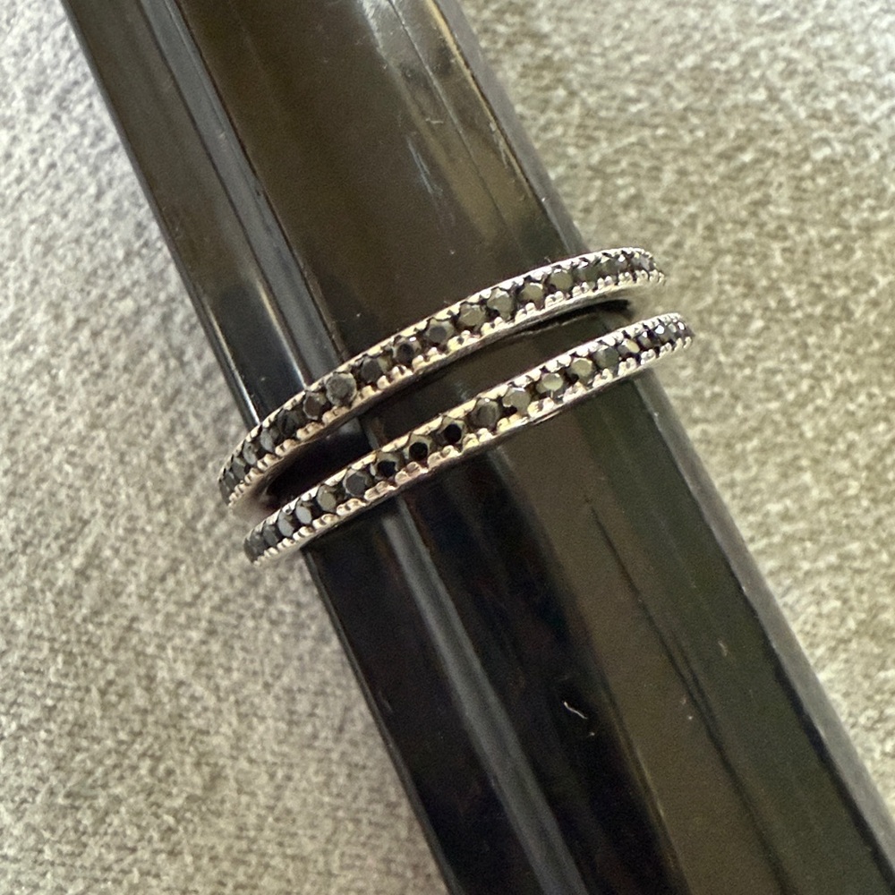 Hidalgo Sterling Silver Set of Black Cubic Zirconia Eternity Ring